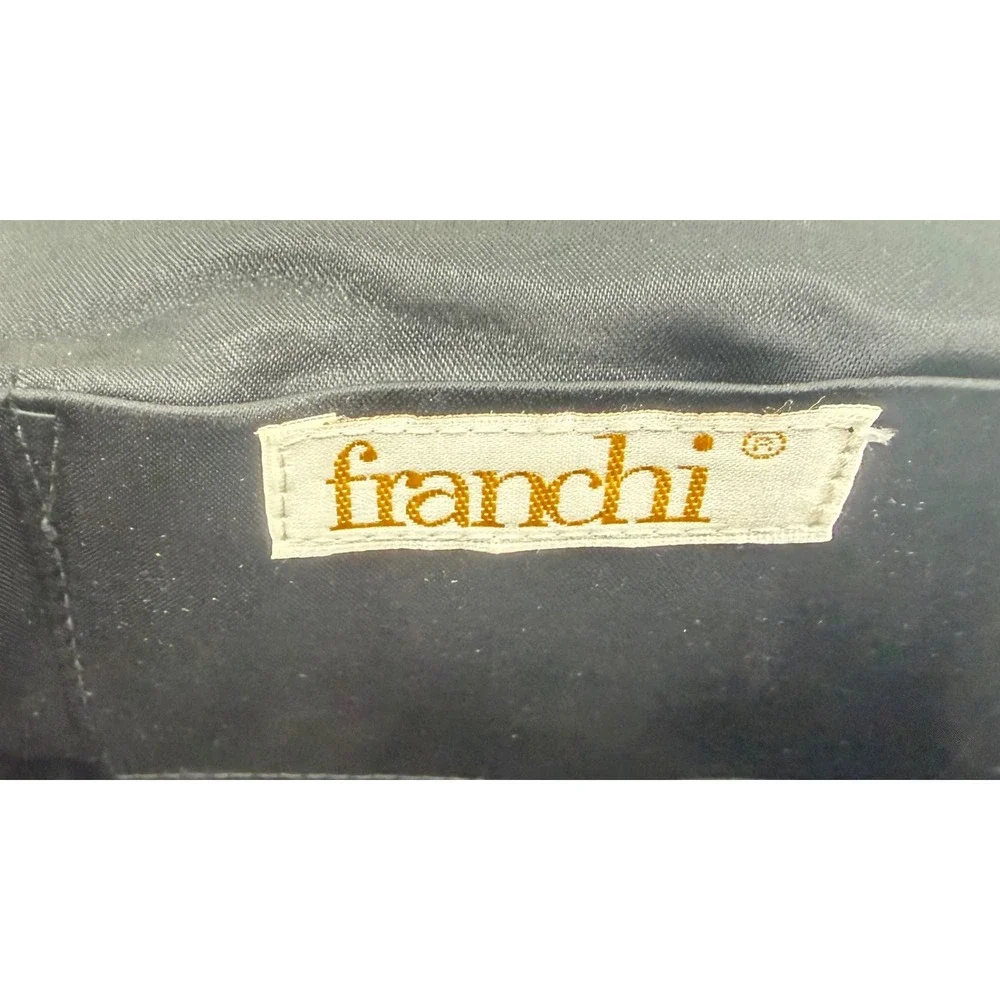 Franchi Women Black Beaded Sequin Floral Evening Clutch Bag Kiss Lock Rhinestone